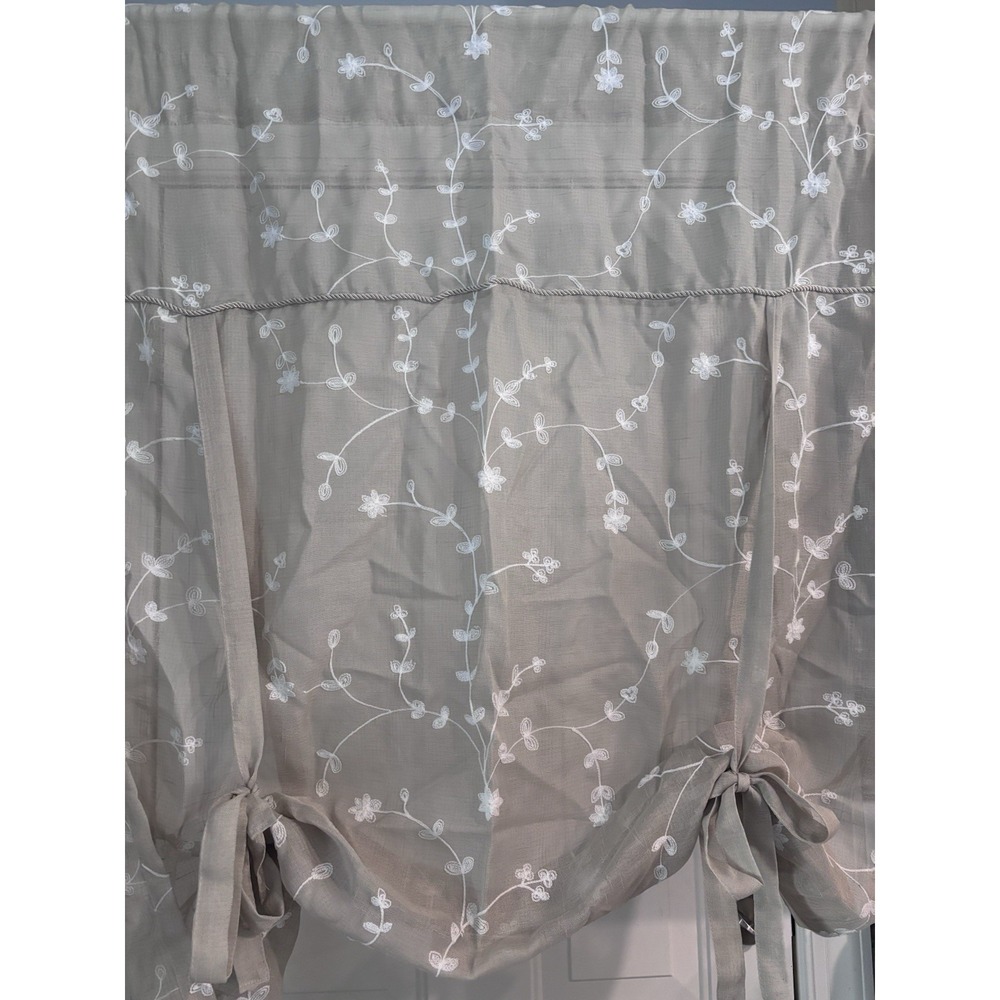 Curtain Panels (2) Sheer Beige White Embroidered Balloon Style 39x63 Boho Girly